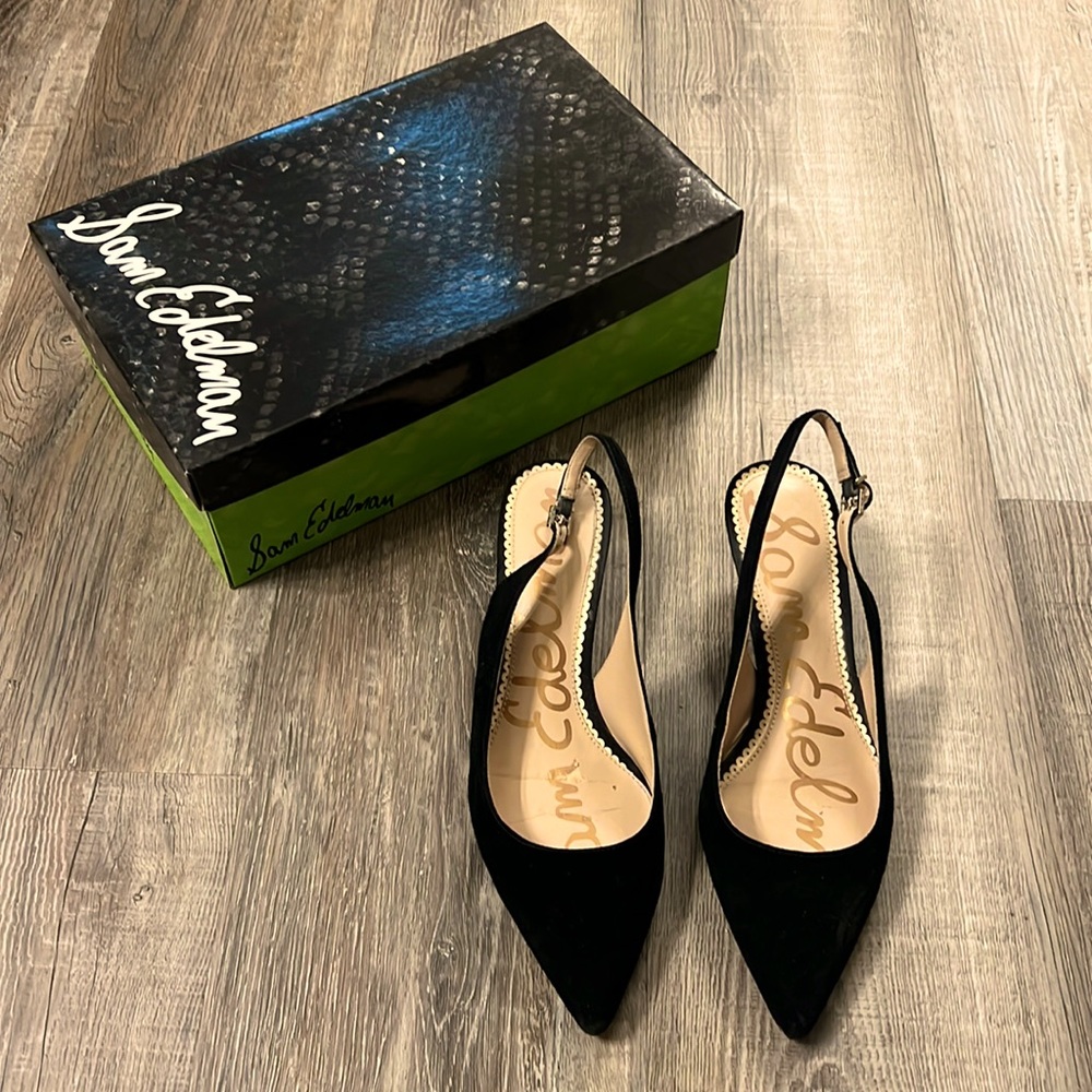 Sam Edelman Ludlow Black Suede Sling Back 2” Closed Toe Heel. Size 7.5.